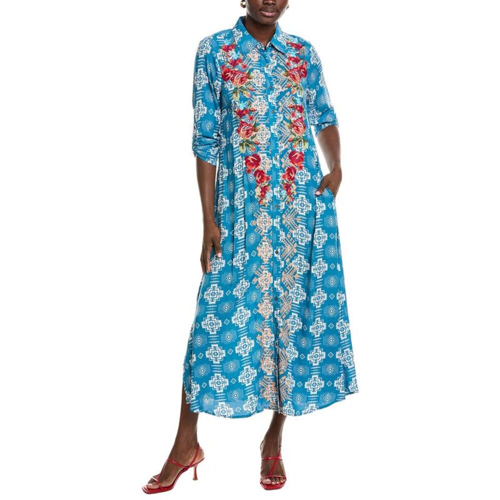 Marion Womens  Floral Embroidered Shirtdress, Blue